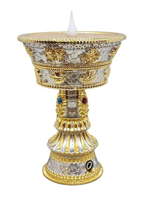 Electric Rechargeable Butter Lamp, Buddhist Ritual Items, [2 Days Battery Backup]