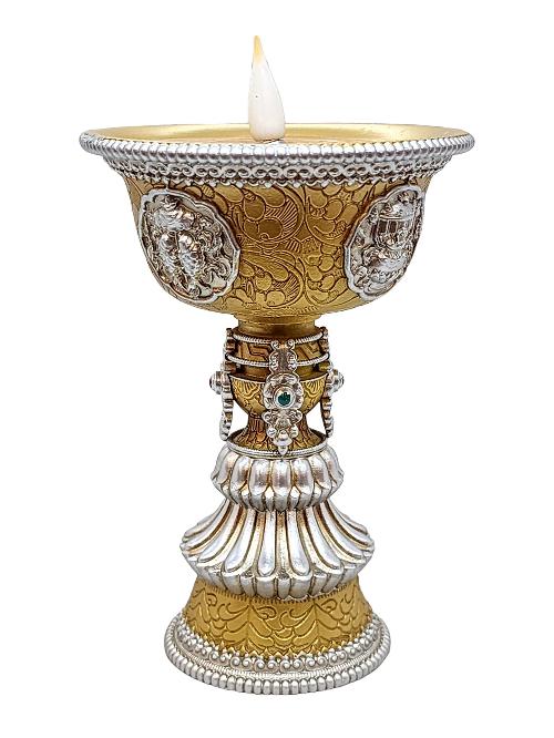Electric Rechargeable Butter Lamp, Buddhist Ritual Items, [15 Days Battery Backup]