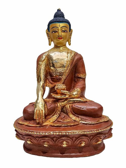[shakyamuni Buddha], Buddhist Handmade Statue, [partly Gold Plated] And [face Painted]
