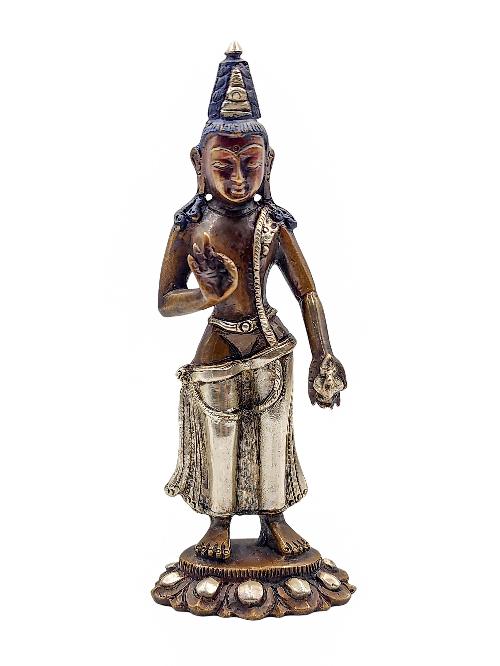 [padmapani Lokeshvara], Buddhist Handmade Statue, [silver And Chocolate Oxidized]