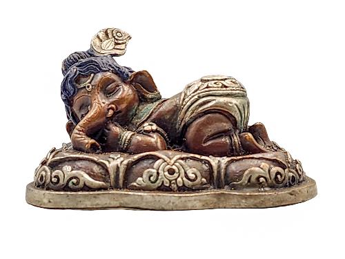 [ganesh], Buddhist Statue, [silver And Chocolate Oxidized]