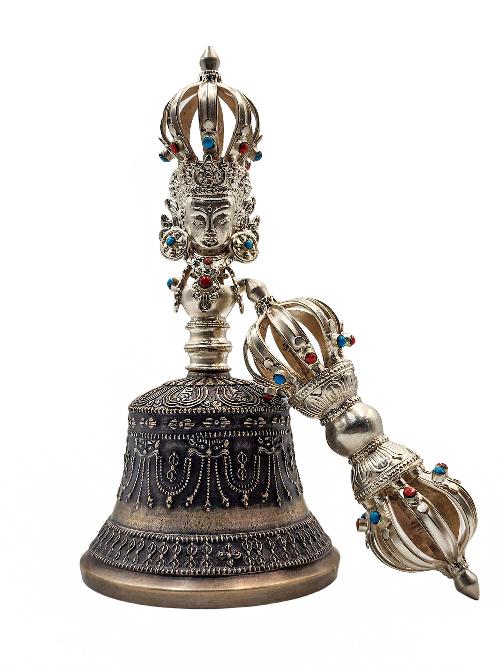 Bell And Dorje [vajra], [high Quality], Antique Finishing, [silver Plated]