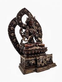 [chenrezig] Statue On Throne, Buddhist Statue [silver And Chocolate Oxidized]