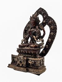 [chenrezig] Statue On Throne, Buddhist Statue [silver And Chocolate Oxidized]