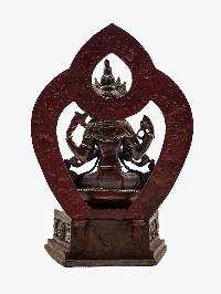 [chenrezig] Statue On Throne, Buddhist Statue [silver And Chocolate Oxidized]
