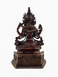 [chenrezig] Statue On Throne, Buddhist Statue [silver And Chocolate Oxidized]