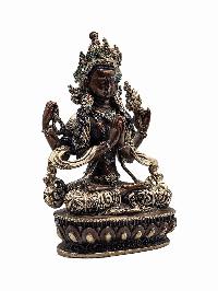 [chenrezig], Buddhist Statue, [silver And Chocolate Oxidized]