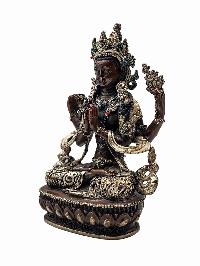 [chenrezig], Buddhist Statue, [silver And Chocolate Oxidized]