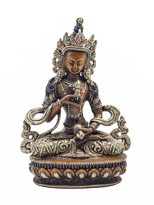 [vajrasattva], Buddhist Statue, [silver And Chocolate Oxidized]