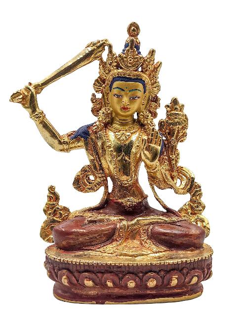 [manjushri], Buddhist Miniature Statue, [partly Gold Plated, Face Painted]