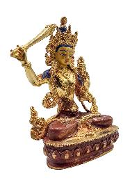 [manjushri], Buddhist Miniature Statue, [partly Gold Plated, Face Painted]