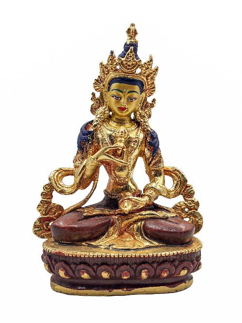 [vajrasattva], Buddhist Miniature Statue, [partly Gold Plated, Face Painted]