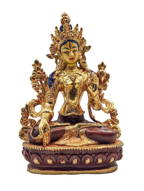 [white Tara], Buddhist Miniature Statue, [partly Gold Plated, Face Painted]