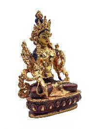 [white Tara], Buddhist Miniature Statue, [partly Gold Plated, Face Painted]