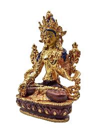 [white Tara], Buddhist Miniature Statue, [partly Gold Plated, Face Painted]