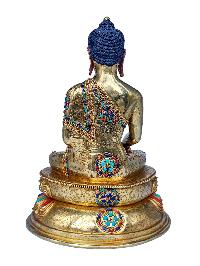 [shakyamuni Buddha], Buddhist Handmade Statue With Double Base, [face Painted], [gold Plated] And [stone Setting]