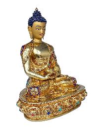 [amitabha Buddha], Buddhist Handmade Statue, [face Painted], [gold Plated] And [stone Setting]