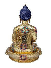 [amitabha Buddha], Buddhist Handmade Statue, [face Painted], [gold Plated] And [stone Setting]