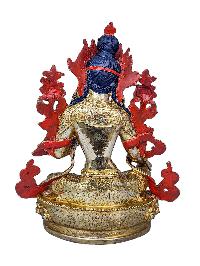 [green Tara], Buddhist Handmade Statue, [face Painted], [gold Plated] And [stone Setting]