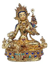 [21 Tara Set], Buddhist Handmade Statue, [face Painted], [gold Plated] And [stone Setting]