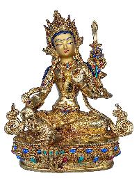 [21 Tara Set], Buddhist Handmade Statue, [face Painted], [gold Plated] And [stone Setting]