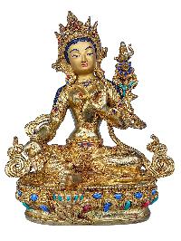 [21 Tara Set], Buddhist Handmade Statue, [face Painted], [gold Plated] And [stone Setting]