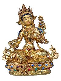 [21 Tara Set], Buddhist Handmade Statue, [face Painted], [gold Plated] And [stone Setting]