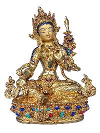 [21 Tara Set], Buddhist Handmade Statue, [face Painted], [gold Plated] And [stone Setting]