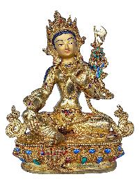 [21 Tara Set], Buddhist Handmade Statue, [face Painted], [gold Plated] And [stone Setting]