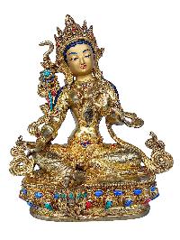 [21 Tara Set], Buddhist Handmade Statue, [face Painted], [gold Plated] And [stone Setting]