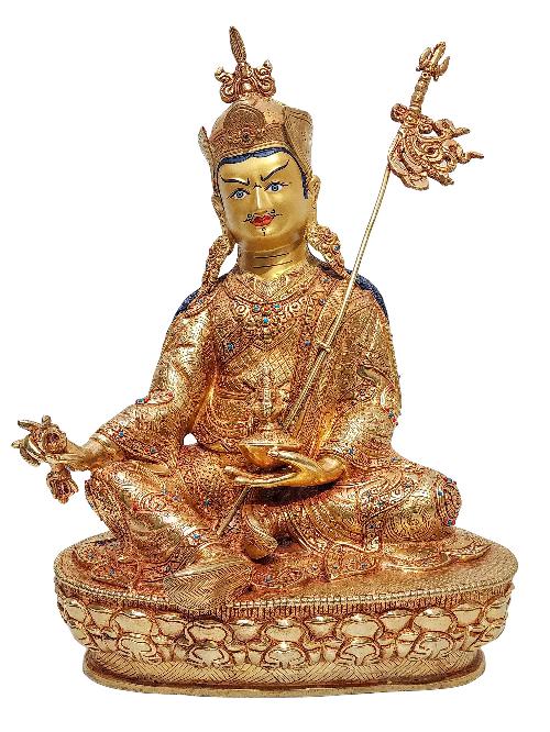 [padmasambhava], Buddhist Handmade Statue, [face Painted] And [gold Plated]