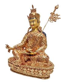 [padmasambhava], Buddhist Handmade Statue, [face Painted] And [gold Plated]