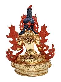 [green Tara], Buddhist Handmade Statue, [face Painted] And [gold Plated]
