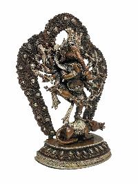 [ganesh], Buddhist Handmade Statue, [silver Plated], With [painted Face], [chocolate Oxidized]