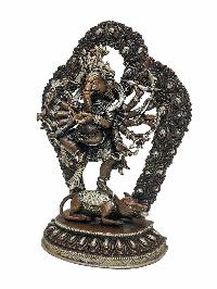 [ganesh], Buddhist Handmade Statue, [silver Plated], With [painted Face], [chocolate Oxidized]