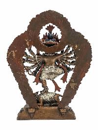 [ganesh], Buddhist Handmade Statue, [silver Plated], With [painted Face], [chocolate Oxidized]