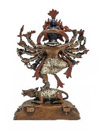 [ganesh], Buddhist Handmade Statue, [silver Plated], With [painted Face], [chocolate Oxidized]