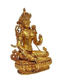 Buddhist Miniature Statue Of Green Tara, [gold Plated]