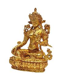 Buddhist Miniature Statue Of Green Tara, [gold Plated]