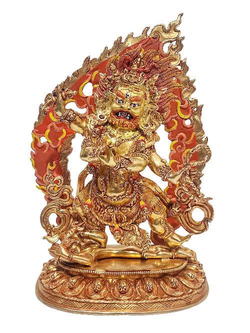 [vajrapani], Buddhist Handmade Statue, [face Painted] And [gold Plated]
