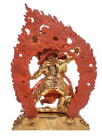 [vajrapani], Buddhist Handmade Statue, [face Painted] And [gold Plated]