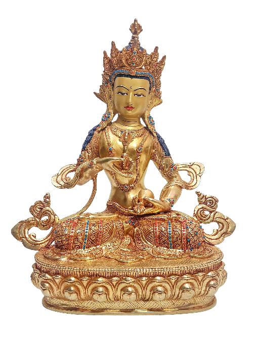 [vajrasattva], Buddhist Handmade Statue, [face Painted], [stone Setting] And [gold Plated]