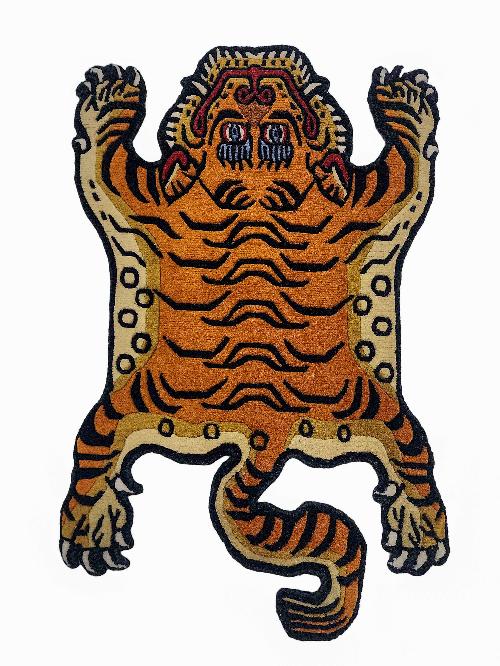 Handwoven Tiger Design Rug From Nepal, Extra Small Size