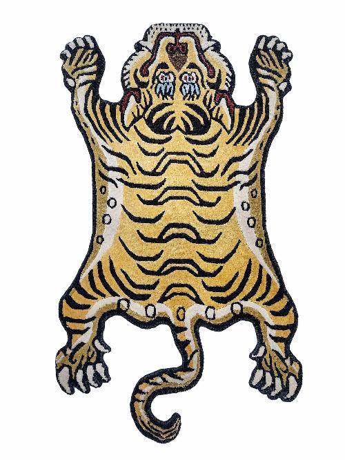 Handwoven Tiger Design Rug From Nepal, Extra Small Size