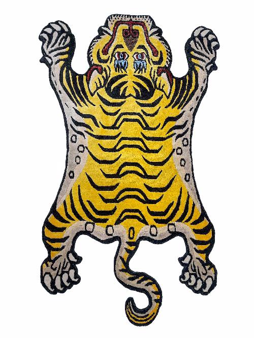 Handwoven Tiger Design Rug From Nepal, Small Size