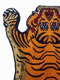 Handwoven Tiger Design Rug From Nepal, Orange Color, Small Size