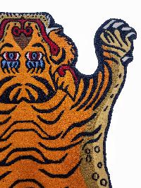 Handwoven Tiger Design Rug From Nepal, Orange Color, Small Size