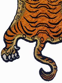 Handwoven Tiger Design Rug From Nepal, Orange Color, Small Size