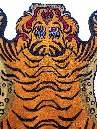 Handwoven Tiger Design Rug From Nepal, Orange Color, Small Size