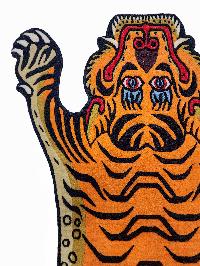 Handwoven Tiger Design Rug From Nepal, Orange Color, Medium Size